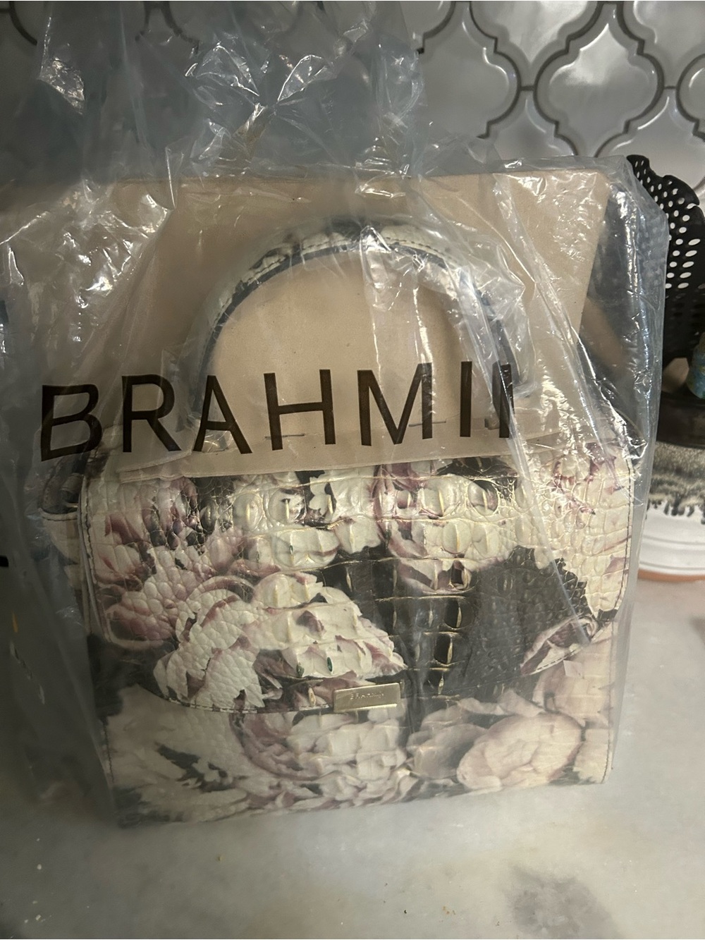 Brahmin Ingrid Eden Melbourne Crocodile Embossed Floral Leather Satchel Bag New - Picture 6 of 7
